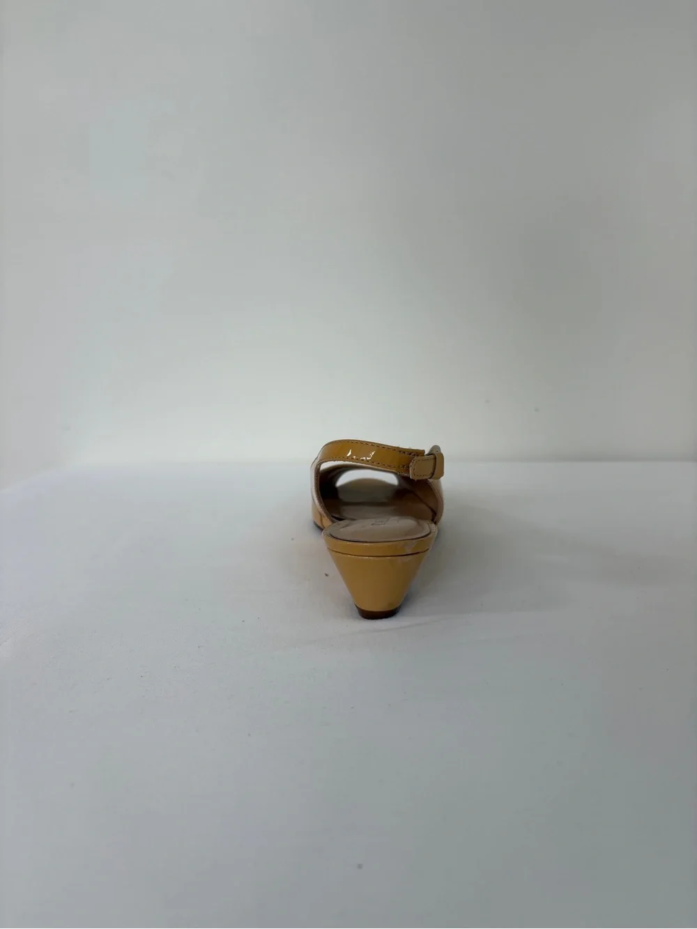 Talbots Mustard Yellow Patent Peep-Toe Slingback Wedge Leather
